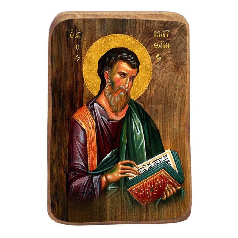 Εικόνα Ορθοδοξίας με περίγραμμα χρυσό σε ξύλο Φλαμουρίας  με  βάση Μπομπονιέρα Βάπτισης Αγίου Ματθαίου Σετ 20 τεμαχίων, Εικόνα Βάπτισης, Χειροποίητη Βυζαντινή εικόνα Bomboniera 9x6cm, Χριστιανικό Δώρο Διάσταση 10x7 cm (3,9 x 2,8 ίντσες) INTRAEK-816724056