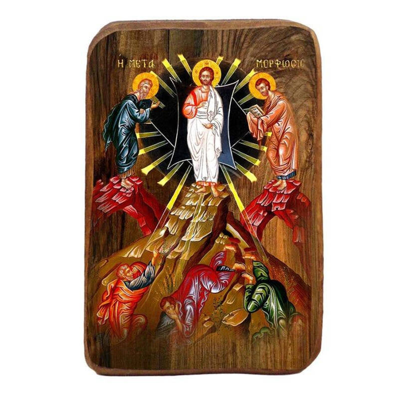 Εικόνα Ορθοδοξίας με περίγραμμα χρυσό σε ξύλο Φλαμουρίας  με  βάση Σετ Μπομπονιέρα Βάπτισης Μεταμόρφωση του Κυρίου 20 τεμαχίων, Εικόνα Βάπτισης, Χειροποίητη Βυζαντινή εικόνα Bomboniera 9x6cm, Χριστιανικό Δώρο Διάσταση 10x7 cm (3,9 x 2,8 ίντσες) INTRAEK-816724052