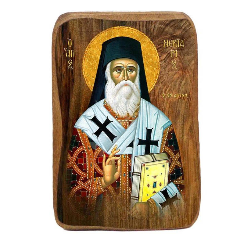 Εικόνα Ορθοδοξίας με περίγραμμα χρυσό σε ξύλο Φλαμουρίας  με  βάση Μπομπονιέρα Βάπτισης Άγιος Νεκτάριος Σετ 20 τεμαχίων, Εικόνα Βάπτισης, Μπομπονιέρα Χειροποίητη Βυζαντινή εικόνα 9x6cm, Χριστιανικό Δώρο Διάσταση 40x30 cm (15,8 x 11,8 ίντσες)INTRAEK-43216724050