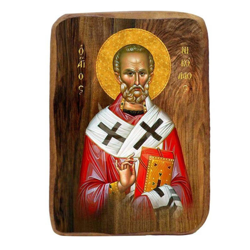 Εικόνα Ορθοδοξίας με περίγραμμα χρυσό σε ξύλο Φλαμουρίας  με  βάση Μπομπονιέρα Βάπτισης Αγίου Νικολάου Σετ 20 τεμαχίων, Εικόνα Βάπτισης, Χειροποίητη Βυζαντινή εικόνα Bomboniera 9x6cm, Χριστιανικό Δώρο Διάσταση 10x7 cm (3,9 x 2,8 ίντσες) INTRAEK-816724048