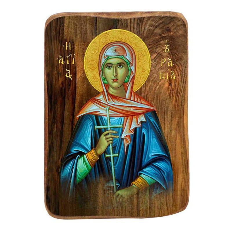 Εικόνα Ορθοδοξίας με περίγραμμα χρυσό σε ξύλο Φλαμουρίας  με  βάση Μπομπονιέρα Βάπτισης Αγίας Ουρανίας Σετ 20 τεμαχίων, Εικόνα Βάπτισης, Χειροποίητη Βυζαντινή εικόνα Bomboniera 9x6cm, Χριστιανικό Δώρο Διάσταση 10x7 cm (3,9 x 2,8 ίντσες) INTRAEK-816724045