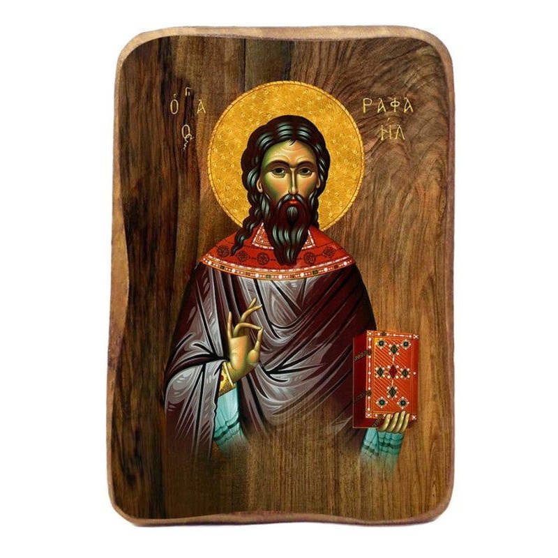 Εικόνα Ορθοδοξίας με περίγραμμα χρυσό σε ξύλο Φλαμουρίας  με  βάση Μπομπονιέρα Βάπτισης Άγιος Ραφαήλ Σετ 20 τεμαχίων, Εικόνα Βάπτισης, Χειροποίητη Βυζαντινή εικόνα Bomboniera 9x6cm, Χριστιανικό Δώρο Διάσταση 40x30 cm (15,8 x 11,8 ίντσες)INTRAEK-43216724036