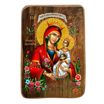 Εικόνα Ορθοδοξίας με περίγραμμα χρυσό σε ξύλο Φλαμουρίας  με  βάση Μπομπονιέρα Βάπτισης Παναγία του Αχαλίνωτου Τριαντάφυλλου Σετ 20 τεμαχίων, Εικόνα Βάπτισης, Μπομπονιέρα Χειροποίητη Βυζαντινή εικόνα 9x6cm, Χριστιανικό Δώρο Διάσταση 40x30 cm (15,8 x 11,8 ίντσες)INTRAEK-43216724035 - Image 1