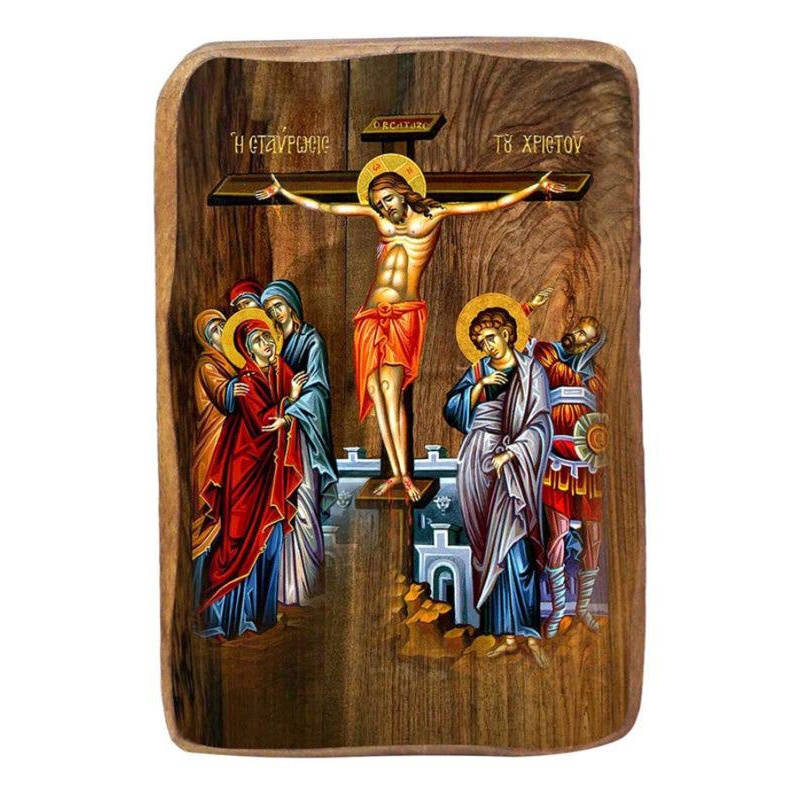 Εικόνα Ορθοδοξίας με περίγραμμα χρυσό σε ξύλο Φλαμουρίας  με  βάση Μπομπονιέρα Βάπτισης Η Σταύρωση του Χριστού Σετ 20 τεμαχίων, Εικόνα Βάπτισης, Χειροποίητη Βυζαντινή εικόνα Bomboniera 9x6cm, Χριστιανικό Δώρο Διάσταση 10x7 cm (3,9 x 2,8 ίντσες) INTRAEK-816724030