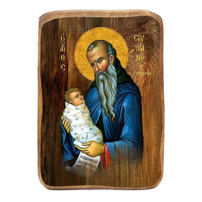 Εικόνα Ορθοδοξίας με περίγραμμα χρυσό σε ξύλο Φλαμουρίας  με  βάση Μπομπονιέρα Βάπτισης Άγιος Στυλιανός Σετ 20 τεμαχίων, Εικόνα Βάπτισης, Μπομπονιέρα Χειροποίητη Βυζαντινή εικόνα 9x6cm, Χριστιανικό Δώρο Διάσταση 10x7 cm (3,9 x 2,8 ίντσες) INTRAEK-816724029