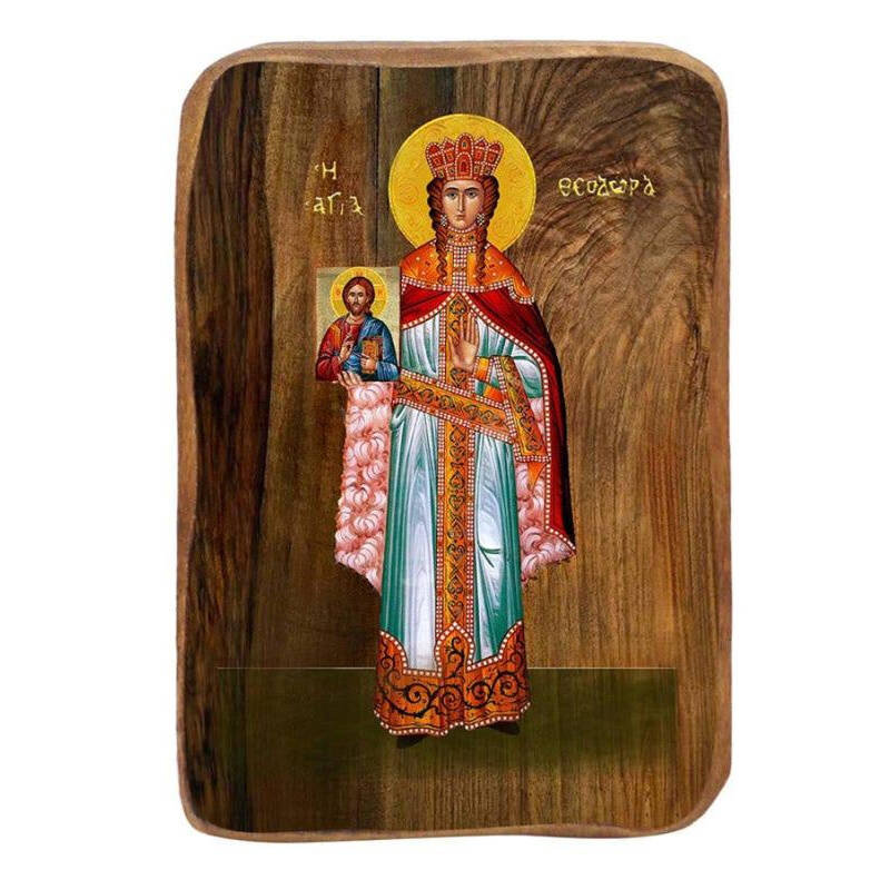 Εικόνα Ορθοδοξίας με περίγραμμα χρυσό σε ξύλο Φλαμουρίας  με  βάση Μπομπονιέρα Βάπτισης Αγίας Θεοδώρας Σετ 20 τεμαχίων, Εικόνα Βάπτισης, Μπομπονιέρα Χειροποίητη Βυζαντινή εικόνα 9x6cm, Χριστιανικό Δώρο Διάσταση 10x7 cm (3,9 x 2,8 ίντσες) INTRAEK-816724025