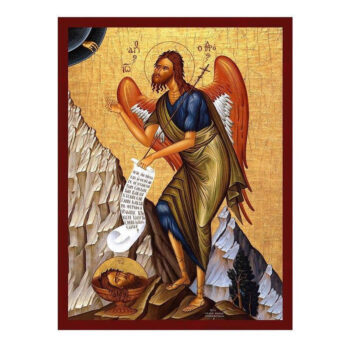 Εικόνα Ορθοδοξίας με περίγραμμα χρυσό σε ξύλο Φλαμουρίας  με  βάση Εικόνα του Αγίου Ιωάννη του Προδρόμου, Χειροποίητη βυζαντινή εικόνα του Αγίου Ιωάννη του Προδρόμου, Κρεμαστή πλάκα θρησκευτικής τέχνης, χριστιανικό δώρο Διάσταση 40x30 cm (15,8 x 11,8 ίντσες)INTRAEK-43216724010 - Image 1