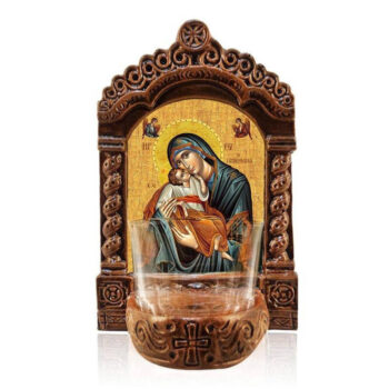 Εικόνα Ορθοδοξίας με περίγραμμα χρυσό σε ξύλο Φλαμουρίας  με  βάση Παναγία Γλυκοφιλούσα Φωτιστικό Αγρυπνίας, Εικόνα Παναγίας Γλυκοφιλούσας, Κεραμικό Επιτραπέζιο Παναγία Γλυκοφιλούσα, Χειροποίητο με Γυάλινο Κύπελλο Διάσταση 40x30 cm (15,8 x 11,8 ίντσες)INTRAEK-43216724000 - Image 1