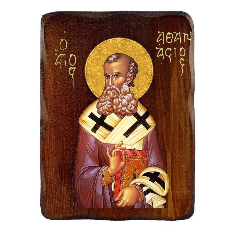 Εικόνα Ορθοδοξίας με περίγραμμα χρυσό σε ξύλο Φλαμουρίας  με  βάση Εικόνα Αγίου Αθανασίου, Χειροποίητη ελληνορθόδοξη εικόνα του Αγίου Αθανασίου, επιτοίχια βυζαντινή τέχνη, θρησκευτικό δώρο, χριστιανική διακόσμηση Διάσταση 26x20 cm (10,2 x 7,9 ίντσες) INTRAEK-3216723998