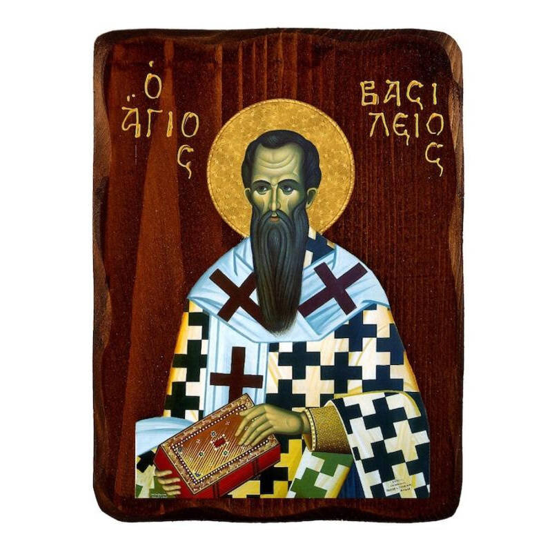 Εικόνα Ορθοδοξίας με περίγραμμα χρυσό σε ξύλο Φλαμουρίας  με  βάση Εικόνα Αγίου Βασιλείου, Χειροποίητη ελληνορθόδοξη εικόνα του Αγίου Βασιλείου, επιτοίχια πλάκα βυζαντινής τέχνης, θρησκευτικό δώρο, χριστιανική διακόσμηση Διάσταση 26x20 cm (10,2 x 7,9 ίντσες) INTRAEK-3216723996