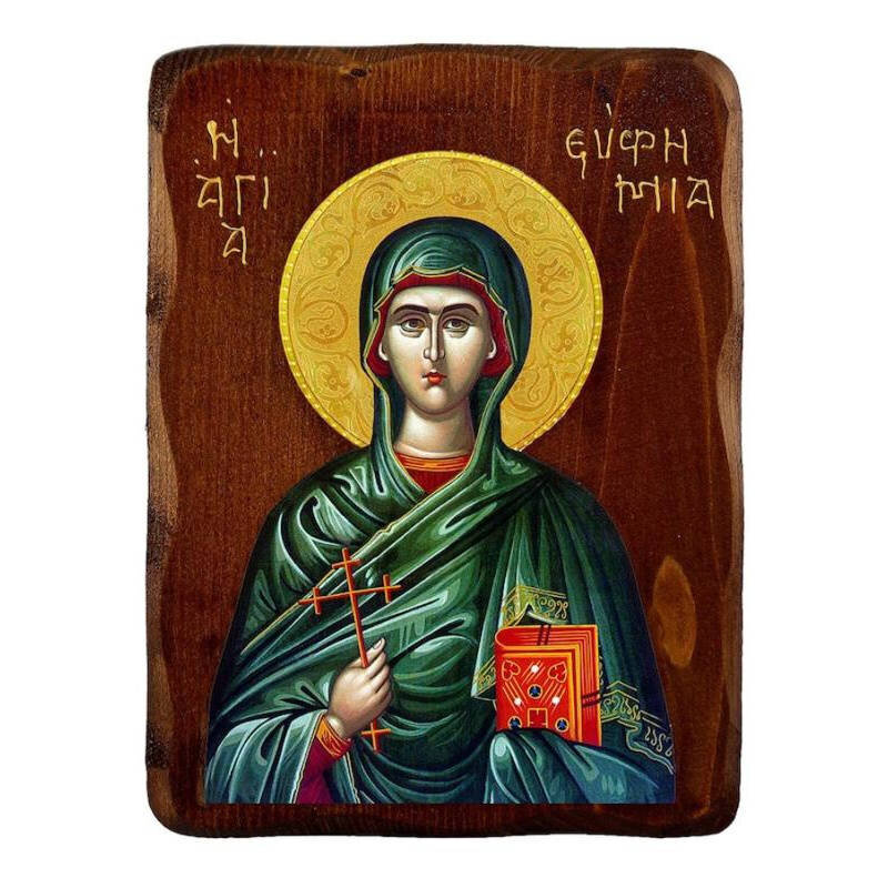 Εικόνα Ορθοδοξίας με περίγραμμα χρυσό σε ξύλο Φλαμουρίας  με  βάση Εικόνα Αγίας Ευφημίας, Χειροποίητη ελληνορθόδοξη εικόνα της Αγίας Ευφημίας, επιτοίχια πλάκα βυζαντινής τέχνης, θρησκευτικό δώρο, χριστιανική διακόσμηση Διάσταση 26x20 cm (10,2 x 7,9 ίντσες) INTRAEK-3216723988