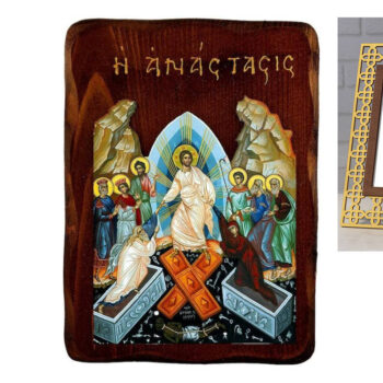 Εικόνα Ορθοδοξίας με περίγραμμα χρυσό σε ξύλο Φλαμουρίας  με  βάση Εικόνα της Ανάστασης του Χριστού, Χειροποίητη ελληνική εικόνα της Ανάστασης, επιτοίχια πλάκα βυζαντινής τέχνης, θρησκευτικό δώρο, χριστιανική διακόσμηση Διάσταση 40x30 cm (15,8 x 11,8 ίντσες)INTRAEK-43216723973 - Image 1