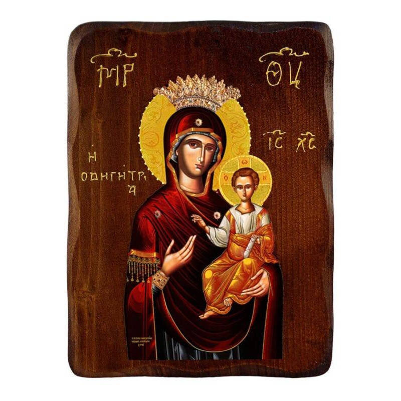 Εικόνα Ορθοδοξίας με περίγραμμα χρυσό σε ξύλο Φλαμουρίας  με  βάση Εικόνα της Παναγίας της Οδού, Χειροποίητη ελληνική εικόνα της Παναγίας της Οδηγήτριας, επιτοίχια πλάκα βυζαντινής τέχνης, θρησκευτικό δώρο, χριστιανική διακόσμηση Διάσταση 10x7 cm (3,9 x 2,8 ίντσες) INTRAEK-816723962