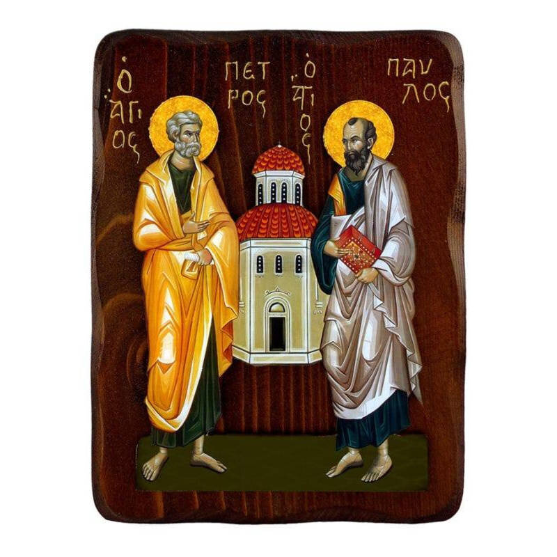 Εικόνα Ορθοδοξίας με περίγραμμα χρυσό σε ξύλο Φλαμουρίας  με  βάση Εικόνα Αγίων Πέτρου και Παύλου, Χειροποίητη ελληνική εικόνα των Αγίων Πέτρου και Παύλου, επιτοίχια βυζαντινή τέχνη, θρησκευτικό δώρο, χριστιανική διακόσμηση Διάσταση 10x7 cm (3,9 x 2,8 ίντσες) INTRAEK-816723949