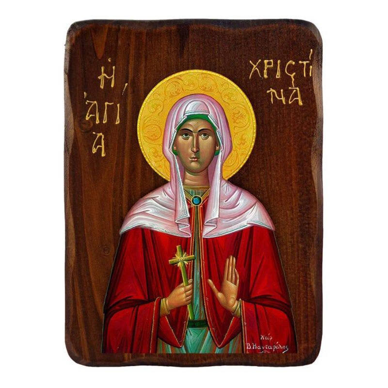 Εικόνα Ορθοδοξίας με περίγραμμα χρυσό σε ξύλο Φλαμουρίας  με  βάση Εικόνα Αγίας Χριστίνας, Χειροποίητη ελληνορθόδοξη εικόνα της Αγίας Χριστίνας, επιτοίχια πλάκα βυζαντινής τέχνης, θρησκευτικό δώρο, χριστιανική διακόσμηση Διάσταση 26x20 cm (10,2 x 7,9 ίντσες) INTRAEK-3216723947