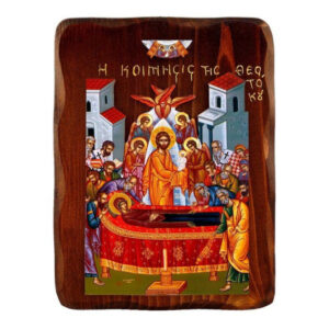 Εικόνα Ορθοδοξίας με περίγραμμα χρυσό σε ξύλο Φλαμουρίας με βάση Εικόνα Κοίμησης της Θεοτόκου, Χειροποίητη Ξύλινη εικόνα Κοίμησης της Θεοτόκου, τοίχος βυζαντινής τέχνης, θρησκευτικό δώρο, χριστιανική διακόσμηση Διάσταση 15x11 cm (5,9 x 4,3 ίντσες) INTRAEK-16723943