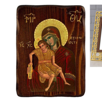 Εικόνα Ορθοδοξίας με περίγραμμα χρυσό σε ξύλο Φλαμουρίας  με  βάση Εικόνα Παναγίας Άξιον Εστίν, Χειροποίητη Ελληνική εικόνα Παναγίας Άξιον Εστίν, επιτοίχια πλάκα βυζαντινής τέχνης, θρησκευτικό δώρο, χριστιανική διακόσμηση Διάσταση 15x11 cm (5,9 x 4,3 ίντσες) INTRAEK-16723937 - Image 1