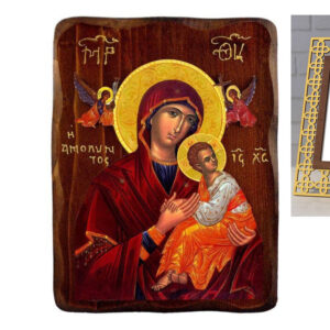 Εικόνα Ορθοδοξίας με περίγραμμα χρυσό σε ξύλο Φλαμουρίας με βάση Εικόνα της αμόλυντης Παναγίας, Χειροποίητη ελληνική εικόνα της Παναγίας της Αμολύντου, επιτοίχια πλάκα βυζαντινής τέχνης, θρησκευτικό δώρο, χριστιανική διακόσμηση Διάσταση 15x11 cm (5,9 x 4,3 ίντσες) INTRAEK-16723936