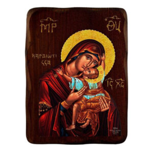 Εικόνα Ορθοδοξίας με περίγραμμα χρυσό σε ξύλο Φλαμουρίας  με  βάση Εικόνα της Παναγίας της Καρδιάς, Χειροποίητη ελληνική εικόνα της Παναγίας της Καρδιώτισσας, επιτοίχια πλάκα βυζαντινής τέχνης, θρησκευτικό δώρο, χριστιανική διακόσμηση Διάσταση 15x11 cm (5,9 x 4,3 ίντσες) INTRAEK-16723935