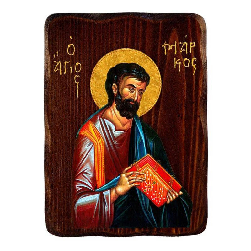 Εικόνα Ορθοδοξίας με περίγραμμα χρυσό σε ξύλο Φλαμουρίας  με  βάση Εικόνα Αγίου Μάρκου του Αποστόλου, Χειροποίητη ελληνορθόδοξη εικόνα του Αγίου Μάρκου, επιτοίχια πλάκα βυζαντινής τέχνης, θρησκευτικό δώρο, χριστιανική διακόσμηση Διάσταση 26x20 cm (10,2 x 7,9 ίντσες) INTRAEK-3216723931