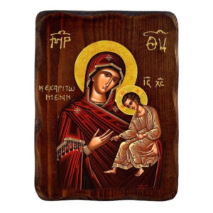 Εικόνα Ορθοδοξίας με περίγραμμα χρυσό σε ξύλο Φλαμουρίας με βάση Εικόνα Παναγίας Χάρης, Χειροποίητη εικόνα της Παναγίας Κεχαριτωμένης, επιτοίχια βυζαντινή τέχνη, θρησκευτικό δώρο, χριστιανική διακόσμηση Διάσταση 15x11 cm (5,9 x 4,3 ίντσες) INTRAEK-16723927