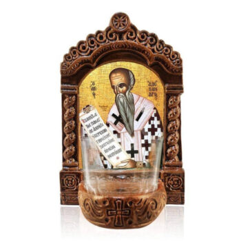 Εικόνα Ορθοδοξίας με περίγραμμα χρυσό σε ξύλο Φλαμουρίας  με  βάση Φωτιστικό Αγρυπνίας Αγίου Αλεξάνδρου, Επιτραπέζια εικόνα Αγίου Αλεξάνδρου ο Απόστολος της Ορθοδοξίας, Χειροποίητο Κεραμικό Φωτιστικό με Γυάλινο Κύπελλο Διάσταση 10x7 cm (3,9 x 2,8 ίντσες) INTRAEK-816723918 - Image 1