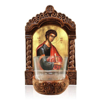 Εικόνα Ορθοδοξίας με περίγραμμα χρυσό σε ξύλο Φλαμουρίας  με  βάση Φωτιστικό Άγιος Θωμάς, Άγιος Θωμάς ο Απόστολος Ελληνικής κατασκευής Επιτραπέζια εικόνα, Χειροποίητο Κεραμικό Φωτιστικό με Γυάλινο Κύπελλο Διάσταση 10x7 cm (3,9 x 2,8 ίντσες) INTRAEK-816723891 - Image 1