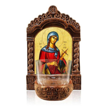 Εικόνα Ορθοδοξίας με περίγραμμα χρυσό σε ξύλο Φλαμουρίας  με  βάση Φωτιστικό Αγρυπνίας Αγίας Μαρίνας, Αγία Μαρίνα η Μεγαλομάρτυς Ελληνική Επιτραπέζια Εικόνα, Χειροποίητο Κεραμικό Φωτιστικό με Γυάλινο Κύπελλο Διάσταση 15x11 cm (5,9 x 4,3 ίντσες) INTRAEK-16723881 - Image 1
