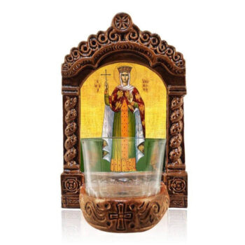 Εικόνα Ορθοδοξίας με περίγραμμα χρυσό σε ξύλο Φλαμουρίας  με  βάση Φωτιστικό Αγρυπνίας Saint Hypomone, Εικονίδιο Επιτραπέζιας Ελληνικής κατασκευής Saint Hypomone, Χειροποίητο Κεραμικό Φωτιστικό με Γυάλινο Κύπελλο Διάσταση 15x11 cm (5,9 x 4,3 ίντσες) INTRAEK-16723867 - Image 1