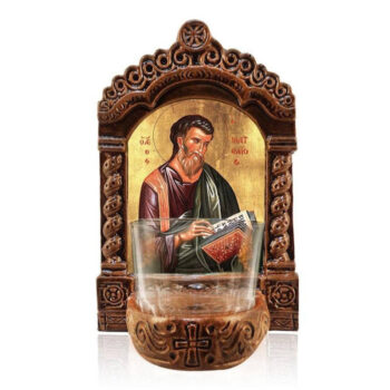 Εικόνα Ορθοδοξίας με περίγραμμα χρυσό σε ξύλο Φλαμουρίας  με  βάση Αγρυπνός Άγιος Ματθαίος, Άγιος Ματθαίος ο Απόστολος Ελληνικής κατασκευής Επιτραπέζια εικόνα, Χειροποίητο Κεραμικό Φωτιστικό με Γυάλινο Κύπελλο Διάσταση 15x11 cm (5,9 x 4,3 ίντσες) INTRAEK-16723859 - Image 1