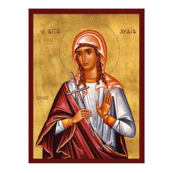 Εικόνα Ορθοδοξίας με περίγραμμα χρυσό σε ξύλο Φλαμουρίας  με  βάση Εικόνα Αγίας Λυδίας, Χειροποίητη βυζαντινή εικόνα της Αγίας Λυδίας, Πλακέτα θρησκευτικής τέχνης, Χριστιανικό δώρο Διάσταση 26x20 cm (10,2 x 7,9 ίντσες) INTRAEK-3216723855 - Image 1