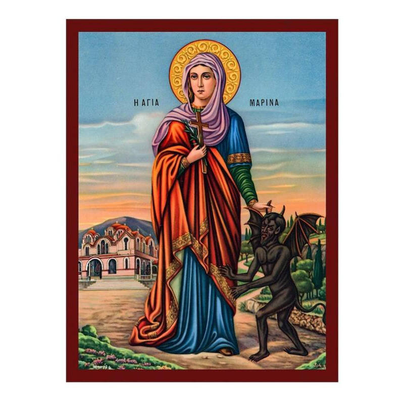 Εικόνα Ορθοδοξίας με περίγραμμα χρυσό σε ξύλο Φλαμουρίας  με  βάση Αναγεννησιακή εικόνα της Αγίας Μαρίνας, Χειροποίητη αναγεννησιακή εικόνα της Αγίας Μαρίνας, Κρεμαστή πλάκα θρησκευτικής τέχνης, χριστιανικό δώρο Διάσταση 10x7 cm (3,9 x 2,8 ίντσες) INTRAEK-816723854