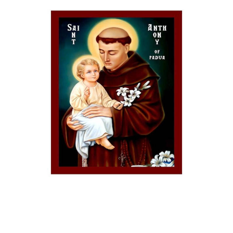 Εικόνα Ορθοδοξίας με περίγραμμα χρυσό σε ξύλο Φλαμουρίας  με  βάση Εικόνα Αγίου Αντωνίου της Πάδοβας, Χειροποίητη Χριστιανική Εικόνα του Αγίου Αντωνίου, Πλακέτα Βυζαντινής Τέχνης, Χριστιανική Θρησκευτική Τέχνη Διάσταση 26x20 cm (10,2 x 7,9 ίντσες) INTRAEK-3216723830