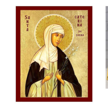 Εικόνα Ορθοδοξίας με περίγραμμα χρυσό σε ξύλο Φλαμουρίας  με  βάση Εικόνα Αγίας Αικατερίνης της Σιένα, Χειροποίητη Χριστιανική Εικόνα της Αγίας Αικατερίνης, Πλακέτα Βυζαντινής Τέχνης, Χριστιανική Θρησκευτική Τέχνη Διάσταση 15x11 cm (5,9 x 4,3 ίντσες) INTRAEK-16723826 - Image 1