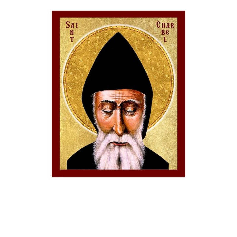 Εικόνα Ορθοδοξίας με περίγραμμα χρυσό σε ξύλο Φλαμουρίας  με  βάση Εικόνα Saint Sharbel Makhlouf, Χειροποίητη Χριστιανική Εικόνα του Saint Sharbel Makhlouf, Κρεμαστή πλάκα Βυζαντινής Τέχνης, Χριστιανική Θρησκευτική Τέχνη Διάσταση 10x7 cm (3,9 x 2,8 ίντσες) INTRAEK-816723825