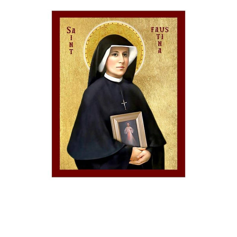 Εικόνα Ορθοδοξίας με περίγραμμα χρυσό σε ξύλο Φλαμουρίας  με  βάση Εικόνα Αγίας Φαουστίνα Κοβάλσκα, Χειροποίητη Χριστιανική Εικόνα Αγίας Φαουστίνας Κοβάλσκα, Κρεμαστή πλάκα Βυζαντινής Τέχνης, Χριστιανική Θρησκευτική Τέχνη Διάσταση 26x20 cm (10,2 x 7,9 ίντσες) INTRAEK-3216723822