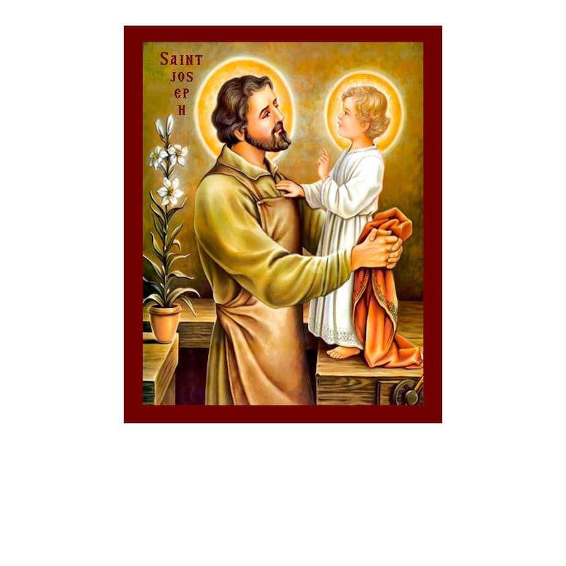 Εικόνα Ορθοδοξίας με περίγραμμα χρυσό σε ξύλο Φλαμουρίας  με  βάση Εικόνα Αγίου Ιωσήφ ο Αρραβωνιαστικός, Χειροποίητη Θρησκευτική Εικόνα του Αγίου Ιωσήφ, Πλακέτα Βυζαντινής Τέχνης, Χριστιανική Θρησκευτική Τέχνη Διάσταση 10x7 cm (3,9 x 2,8 ίντσες) INTRAEK-816723817