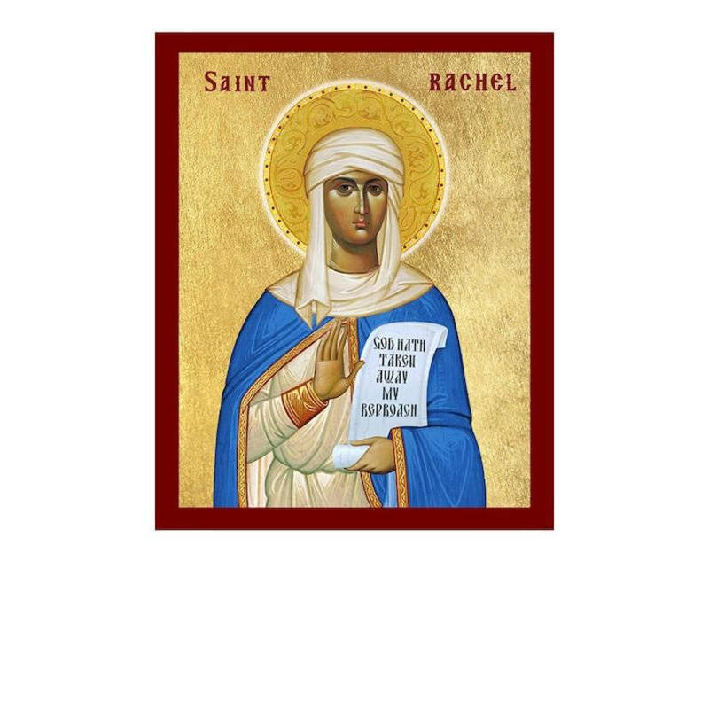 Εικόνα Ορθοδοξίας με περίγραμμα χρυσό σε ξύλο Φλαμουρίας  με  βάση Εικόνα Αγίας Ραχήλ η Δίκαιη, Χειροποίητη Εικόνα της Αγίας Ραχήλ της Δικαίου, Πλακέτα Βυζαντινής Τέχνης, Χριστιανική Θρησκευτική Τέχνη Διάσταση 10x7 cm (3,9 x 2,8 ίντσες) INTRAEK-816723810