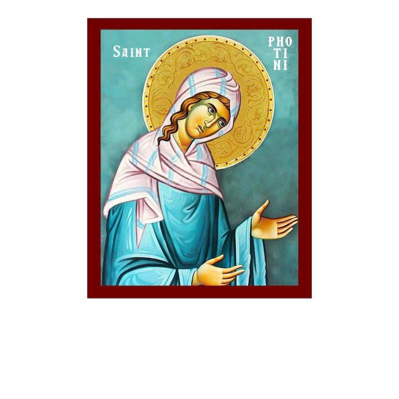 Εικόνα Ορθοδοξίας με περίγραμμα χρυσό σε ξύλο Φλαμουρίας  με  βάση Εικόνα Αγίας Φωτεινής, Χειροποίητη Ορθόδοξη Εικόνα Αγίας Φωτεινής, Επιτοίχια Πλακέτα Βυζαντινής Τέχνης, Χριστιανική Θρησκευτική Τέχνη Διάσταση 10x7 cm (3,9 x 2,8 ίντσες) INTRAEK-816723803
