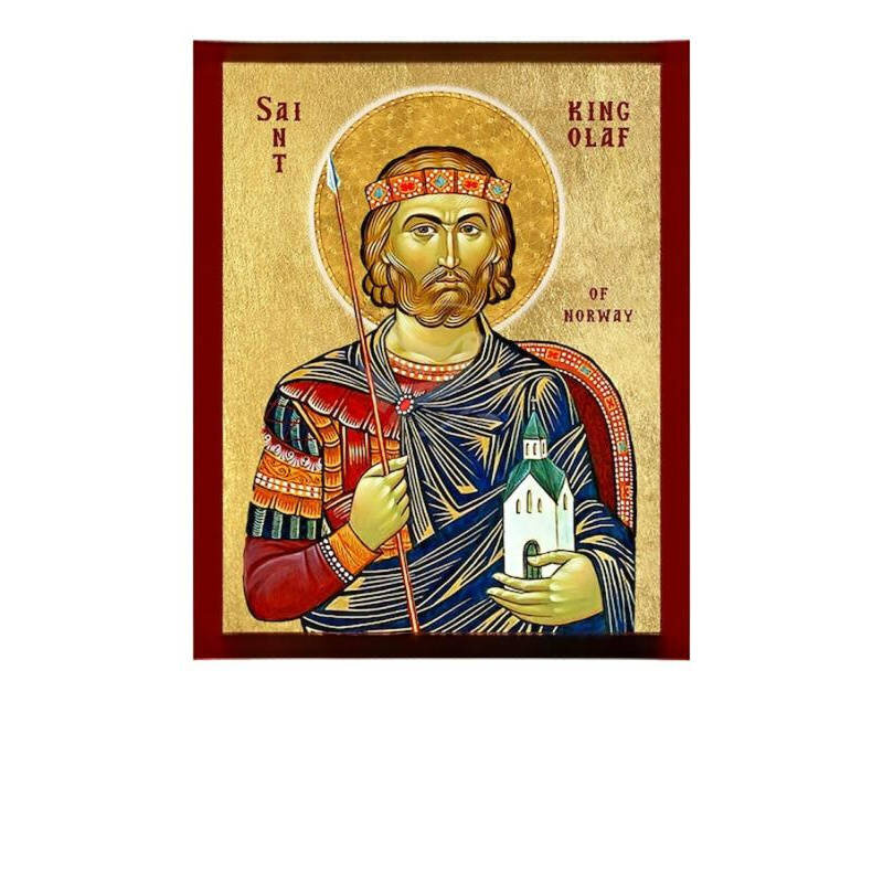 Εικόνα Ορθοδοξίας με περίγραμμα χρυσό σε ξύλο Φλαμουρίας  με  βάση Εικόνα Αγίου Βασιλιά Όλαφ, Χειροποίητη Θρησκευτική Εικόνα Αγίου Βασιλιά Όλαφ, Κρεμαστή πλάκα Βυζαντινής Τέχνης, Χριστιανική Θρησκευτική Τέχνη Διάσταση 26x20 cm (10,2 x 7,9 ίντσες) INTRAEK-3216723801