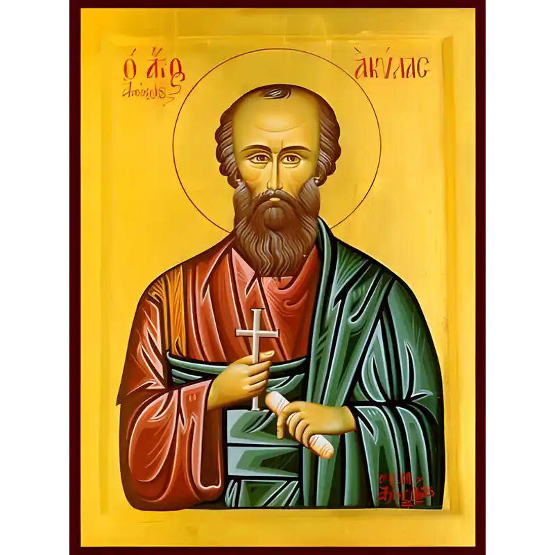 Εικόνα Ορθοδοξίας με περίγραμμα χρυσό σε ξύλο Φλαμουρίας  με  βάση Εικόνα ΑΓΙΟΣ ΑΠΟΣΤΟΛΟΣ ΑΚΥΛΑΣ Χειροποίητη Ελληνορθόδοξη εικόνα του Ιησού Χριστού, Κρεμαστή πλάκα βυζαντινής τέχνης, χριστιανική τέχνη Διάσταση 15x11 cm (5,9x4,3 ίντσες)  INTRAEK-337757865087
