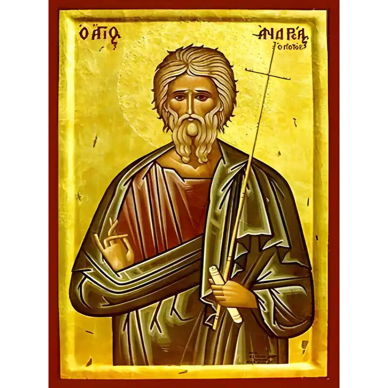 Εικόνα Ορθοδοξίας με περίγραμμα χρυσό σε ξύλο Φλαμουρίας  με  βάση Εικόνα ΑΓΙΟΣ ΑΠΟΣΤΟΛΟΣ ΑΝΔΡΕΑΣ, Ο ΠΡΩΤΟΚΛΗΤΟΣ Χειροποίητη Ελληνορθόδοξη εικόνα του Ιησού Χριστού, Κρεμαστή πλάκα βυζαντινής τέχνης, χριστιανική τέχνη Διάσταση 15x11 cm (5,9x4,3 ίντσες)  INTRAEK-337757865084