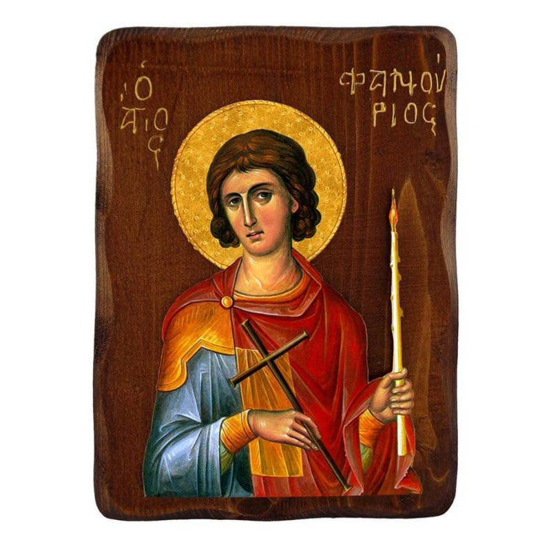 Εικόνα Ορθοδοξίας με περίγραμμα χρυσό σε ξύλο Φλαμουρίας  με  βάση Εικόνα Αγίου Φανουρίου, Χειροποίητη Ελληνορθόδοξη εικόνα Αγίου Φανουρίου, επιτοίχια βυζαντινή τέχνη, θρησκευτικό δώρο, χριστιανική διακόσμηση Διάσταση 26x20 cm (10,2 x 7,9 ίντσες) INTRAEK-3216723794