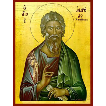 Εικόνα Ορθοδοξίας με περίγραμμα χρυσό σε ξύλο Φλαμουρίας  με  βάση Εικόνα ΑΓΙΟΣ ΑΠΟΣΤΟΛΟΣ ΑΝΔΡΕΑΣ, Ο ΠΡΩΤΟΚΛΗΤΟΣ Χειροποίητη Ελληνορθόδοξη εικόνα του Ιησού Χριστού, Κρεμαστή πλάκα βυζαντινής τέχνης, χριστιανική τέχνη Διάσταση 15x11 cm (5,9x4,3 ίντσες)  INTRAEK-337757865083 - Image 1