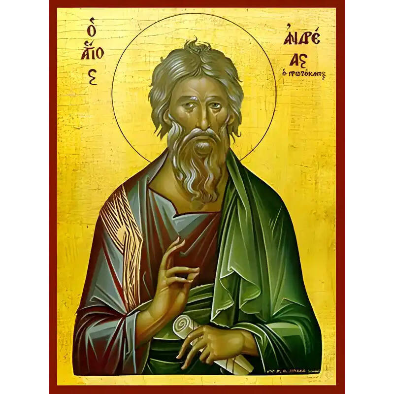 Εικόνα Ορθοδοξίας με περίγραμμα χρυσό σε ξύλο Φλαμουρίας  με  βάση Εικόνα ΑΓΙΟΣ ΑΠΟΣΤΟΛΟΣ ΑΝΔΡΕΑΣ, Ο ΠΡΩΤΟΚΛΗΤΟΣ Χειροποίητη Ελληνορθόδοξη εικόνα του Ιησού Χριστού, Κρεμαστή πλάκα βυζαντινής τέχνης, χριστιανική τέχνη Διάσταση 15x11 cm (5,9x4,3 ίντσες)  INTRAEK-337757865083