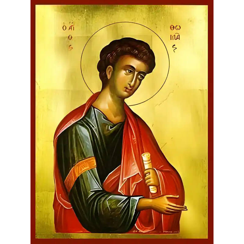 Εικόνα Ορθοδοξίας με περίγραμμα χρυσό σε ξύλο Φλαμουρίας  με  βάση Εικόνα ΑΓΙΟΣ ΑΠΟΣΤΟΛΟΣ ΘΩΜΑΣ Χειροποίητη Ελληνορθόδοξη εικόνα του Ιησού Χριστού, Κρεμαστή πλάκα βυζαντινής τέχνης, χριστιανική τέχνη Διάσταση 15x11 cm (5,9x4,3 ίντσες)  INTRAEK-337757865074