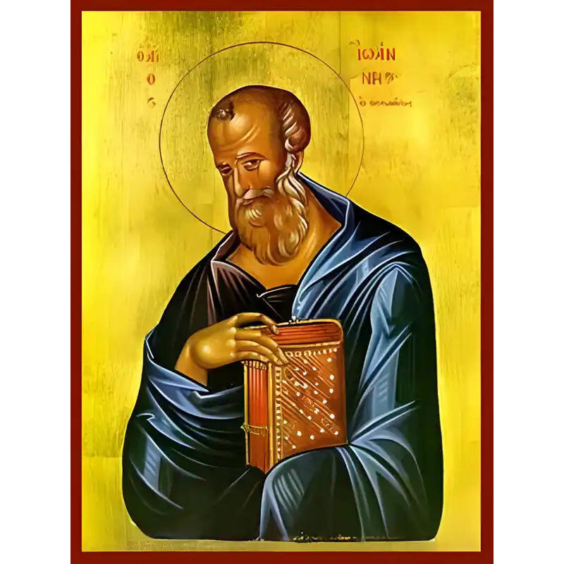Εικόνα Ορθοδοξίας με περίγραμμα χρυσό σε ξύλο Φλαμουρίας  με  βάση Εικόνα ΑΓΙΟΣ ΑΠΟΣΤΟΛΟΣ ΚΑΙ ΕΥΑΓΓΕΛΙΣΤΗΣ ΙΩΑΝΝΗΣ Ο ΘΕΟΛΟΓΟΣ Χειροποίητη Ελληνορθόδοξη εικόνα του Ιησού Χριστού, Κρεμαστή πλάκα βυζαντινής τέχνης, χριστιανική τέχνη Διάσταση 15x11 cm (5,9x4,3 ίντσες)  INTRAEK-337757865060