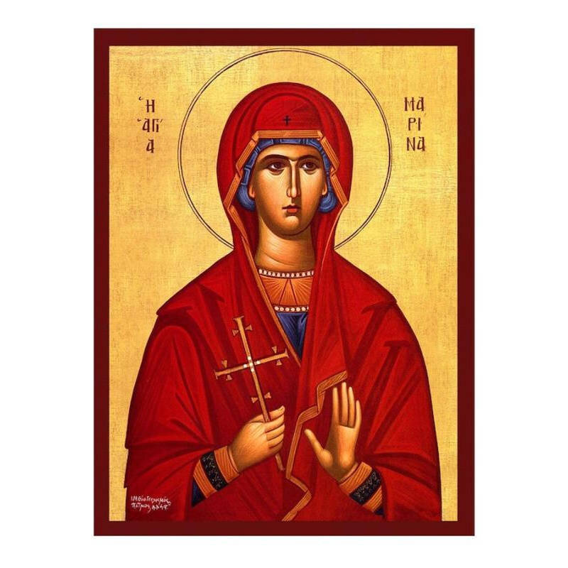 Εικόνα Ορθοδοξίας με περίγραμμα χρυσό σε ξύλο Φλαμουρίας  με  βάση Εικόνα Αγίας Μαρίνας, Χειροποίητη Βυζαντινή εικόνα Αγίας Μαρίνας, Πλακέτα θρησκευτικής τέχνης, Χριστιανικό δώρο Διάσταση 26x20 cm (10,2 x 7,9 ίντσες) INTRAEK-3216723769