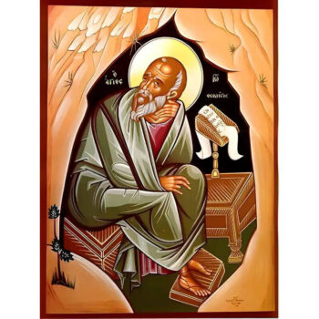 Εικόνα Ορθοδοξίας με περίγραμμα χρυσό σε ξύλο Φλαμουρίας  με  βάση Εικόνα ΑΓΙΟΣ ΑΠΟΣΤΟΛΟΣ ΚΑΙ ΕΥΑΓΓΕΛΙΣΤΗΣ ΙΩΑΝΝΗΣ Ο ΘΕΟΛΟΓΟΣ ΣΕ ΣΠΗΛΑΙΟ, ΟΛΟΣΩΜΟΣ Χειροποίητη Ελληνορθόδοξη εικόνα του Ιησού Χριστού, Κρεμαστή πλάκα βυζαντινής τέχνης, χριστιανική τέχνη Διάσταση 15x11 cm (5,9x4,3 ίντσες)  INTRAEK-337757865052 - Image 1