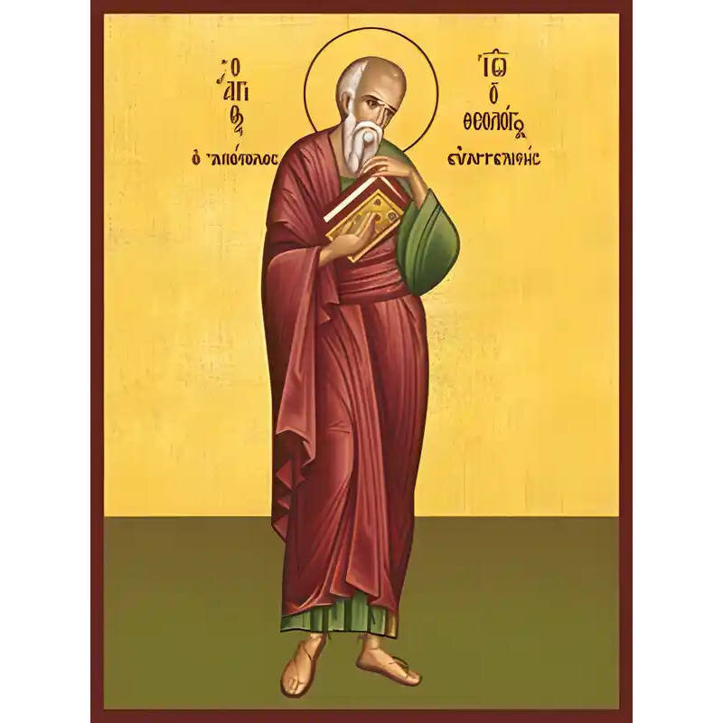 Εικόνα Ορθοδοξίας με περίγραμμα χρυσό σε ξύλο Φλαμουρίας  με  βάση Εικόνα ΑΓΙΟΣ ΑΠΟΣΤΟΛΟΣ ΚΑΙ ΕΥΑΓΓΕΛΙΣΤΗΣ ΙΩΑΝΝΗΣ Ο ΘΕΟΛΟΓΟΣ, ΟΛΟΣΩΜΟΣ Χειροποίητη Ελληνορθόδοξη εικόνα του Ιησού Χριστού, Κρεμαστή πλάκα βυζαντινής τέχνης, χριστιανική τέχνη Διάσταση 15x11 cm (5,9x4,3 ίντσες)  INTRAEK-337757865051